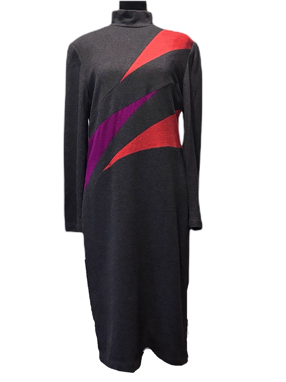 NWOT Vintage Louis Feraud Charcoal Grey Geometric Long Sleeved Dress Size  US 12